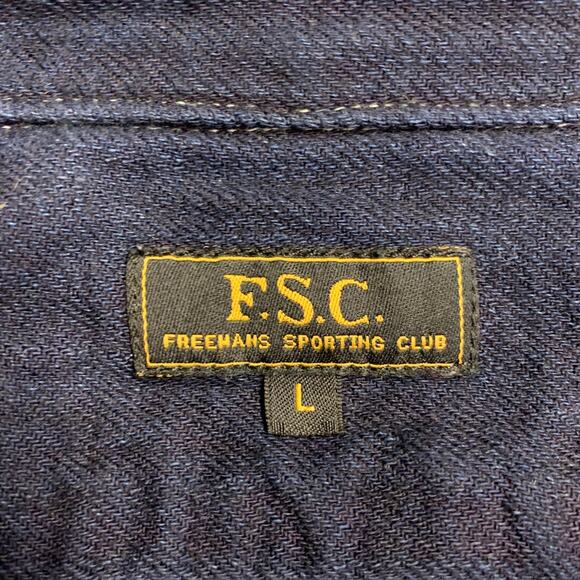 L Navy Indigo Twill Cotton Contrast Stitch Long Sleeve Shirt - Picture 7 of 8